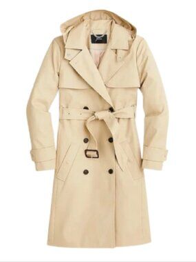 NWT JCREW NEW Icon Trench Coat Womens 2 P Petite Tan Khaki Hooded Jacket NEW